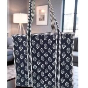 Nantucket Blooms Navy Quilted Tote Bag
